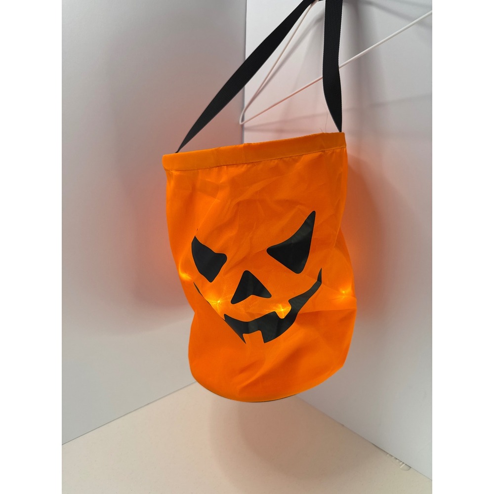 Orange Light Up LED Halloween Pumpkin Trick or Treat Bag Jack-O-Lantern Bucket